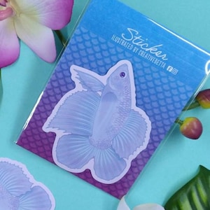 3in Glossy Vinyl Pastel Blue Double Tail Betta Fish Sticker - Gift for Betta Fish Lover, Aquarium, Tank, Decal, Window, Laptop, Tumbler, Car