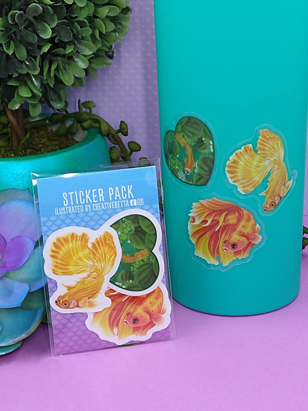 Betta Fish Sticker Pack, Clear Sticker, Mini Sticker, Water Bottle Sticker, Hydroflask Sticker