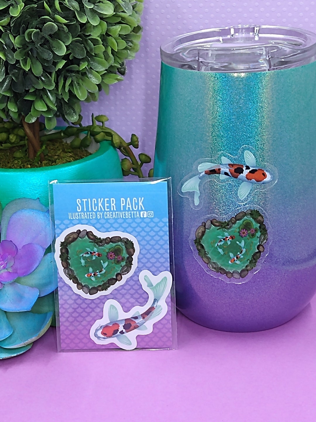 Koi Fish Pond Sticker Pack, Clear Sticker, Mini Sticker, Water Bottle