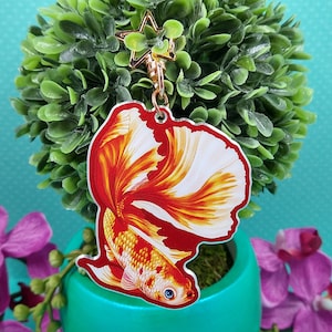 Red Metal Keychain Candy Koi Swimming, Gift For Betta Fish Lover, Betta Keychain, Aquarium Charm, Cute Charm, Cute Keychain, Keychain Charm