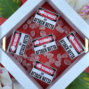 Aquarium Caution Signs, Warning, Aquarium Decor, Betta Fish Tank Decor, Window Decal, Static Cling, Removable Sticker, Betta Fish Sticker