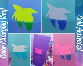 Cold Activated Color Changing Vinyl Decal - Veiltail Sticker, Gift For Betta Fish Lover, Tumbler, Water Bottle, Glassware, Cups, Frozen