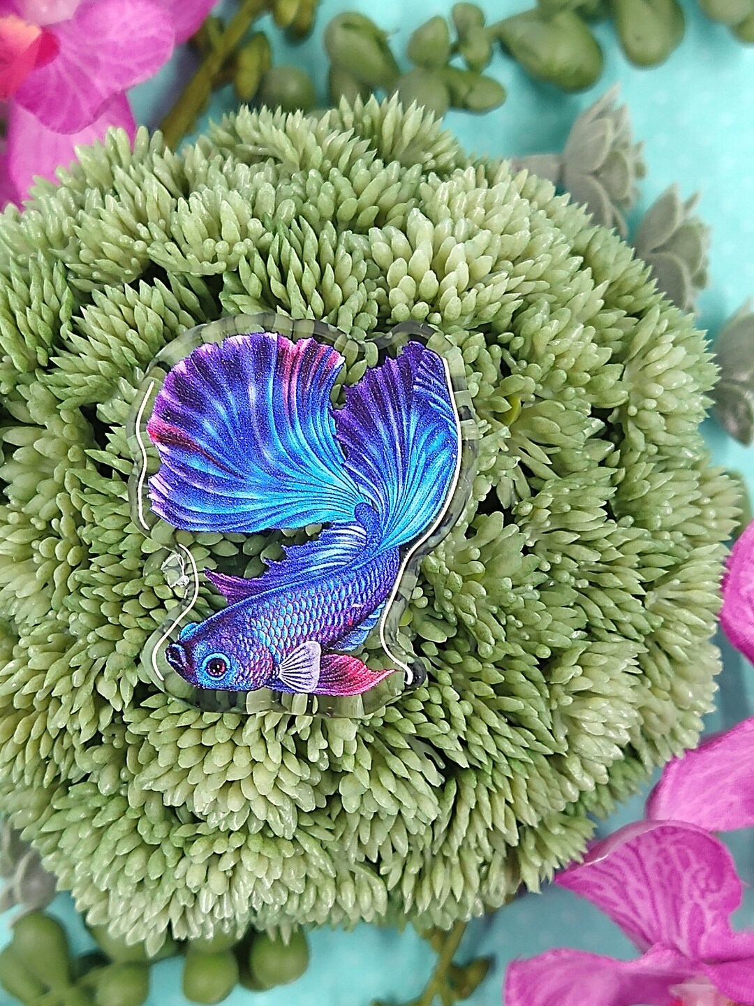 Blue Swimming Betta Fish Pin, Gift for Betta Fish Lover, Acrylic Pin ...