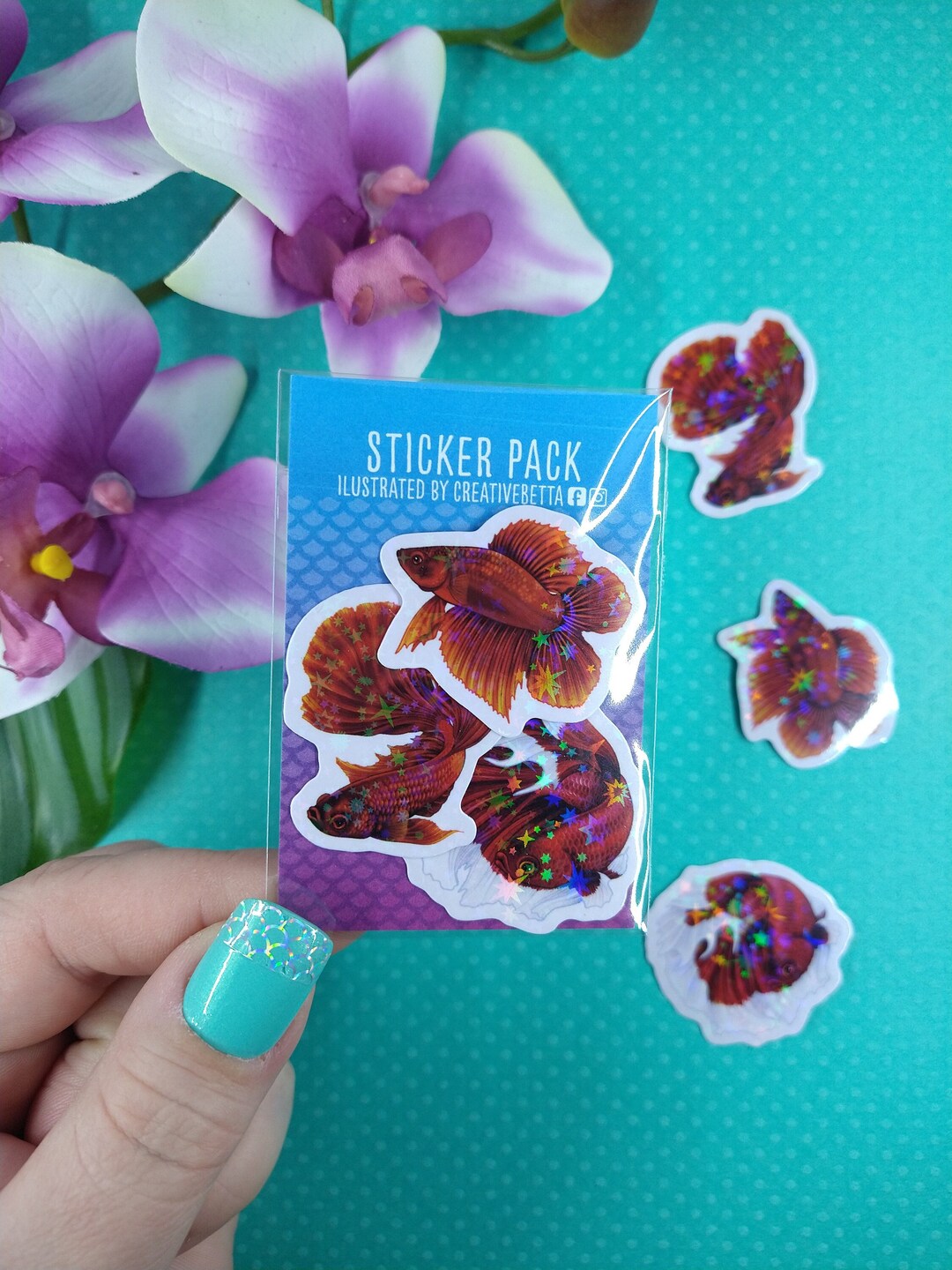 Betta Fish Sticker Pack, Holographic Sticker, Fish Gift, Mini Sticker ...