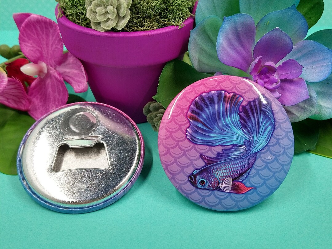 Blue Swimming Betta Fish Bottle Opener Fridge Magnet, Gift for Betta ...