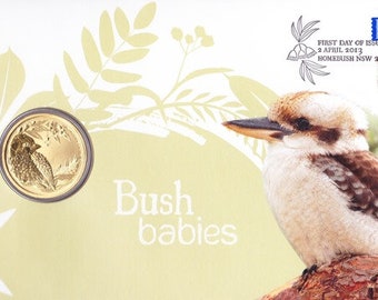 PNC / FDC 2013 Australian Bush Babies (Series 2) KOOKABURRA Stamp and Coin Cover Australia Perth Mint AUD1.00 Uncirculated Coin