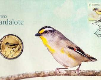 PNC / FDC 2013 Australian Birds Striated PARDALOTE Stamp and Coin Cover Australia Perth Mint Tuvalu AUD1.00 Uncirculated Coloured Coin