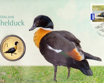 PNC / FDC 2013 Australian Birds SHELDUCK Stamp and Coin Cover Australia Perth Mint Tuvalu AUD1.00 Uncirculated Coloured Coin