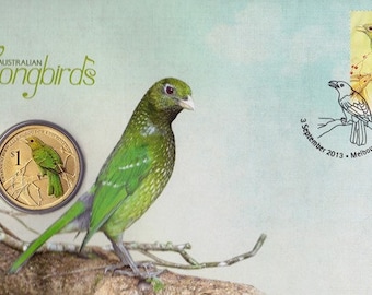 PNC / FDC 2013 Australian Birds SONGBIRDS Stamp and Coin Cover Australia Perth Mint Tuvalu AUD1.00 Uncirculated Coloured Coin