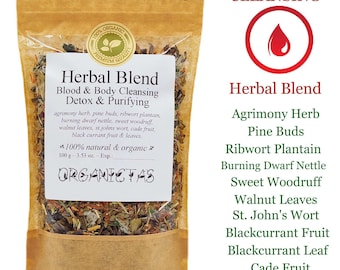 Organic Natural Herbal Mixture Tea Blend "FULL BODY DETOX" with 10 beneficial Herbs. 100g / 3.53 oz. Wild Harvested & Best Quality
