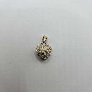 Vintage 1960s 14k Gold Clear Gemstones Puffed Heart Pendant