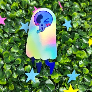 Skeleton Ghostie Holographic Glossy Vinyl Sticker