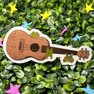Sticker grenouille ukulélé en vinyle brillant