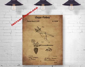 Digital Download Botanist Art Printable Download Last Minute Gift 1909 Grape Picking Cutter-Thimble 8x10 Printable Patent Print