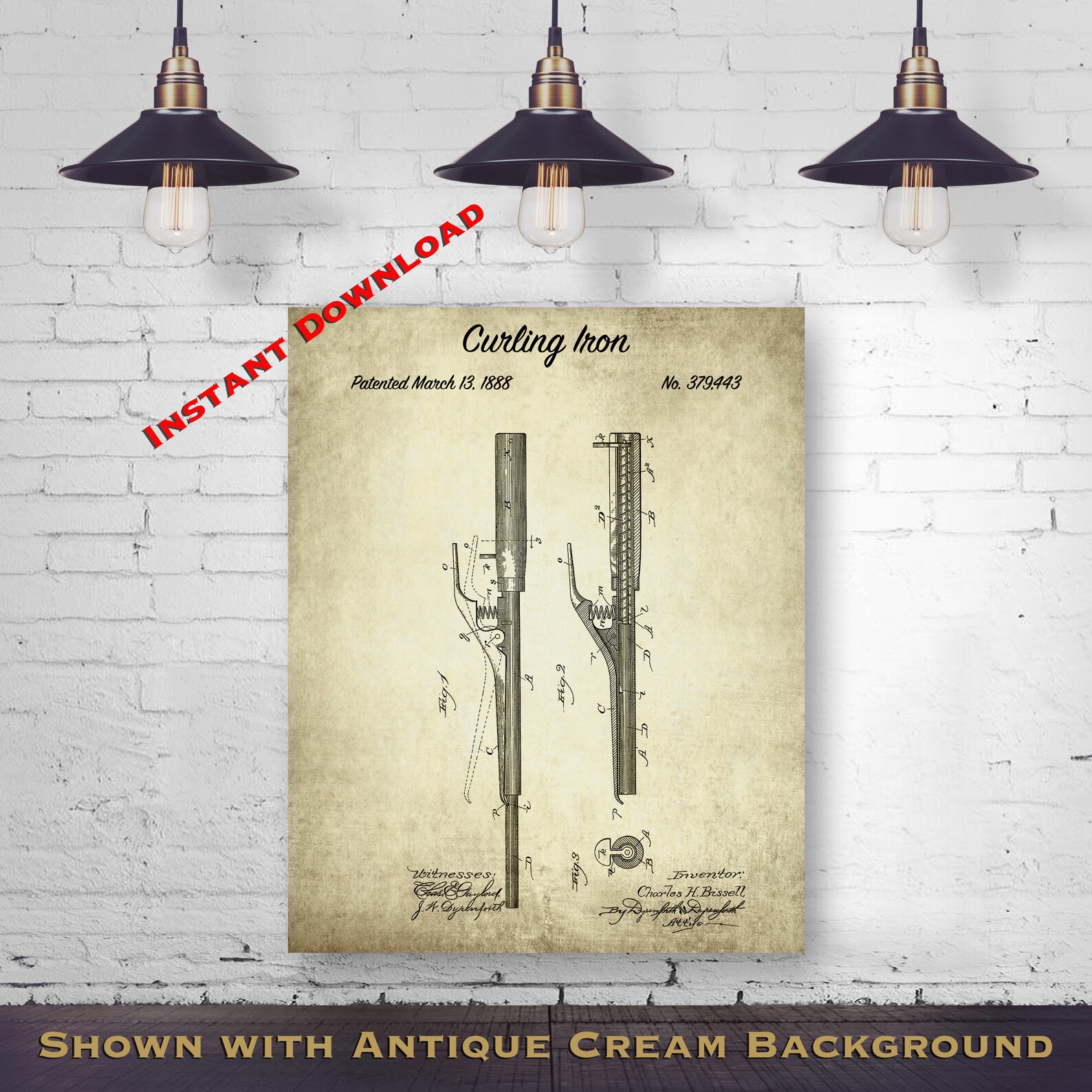 8x10 1888 Curling Iron Printable Patent Print Etsy