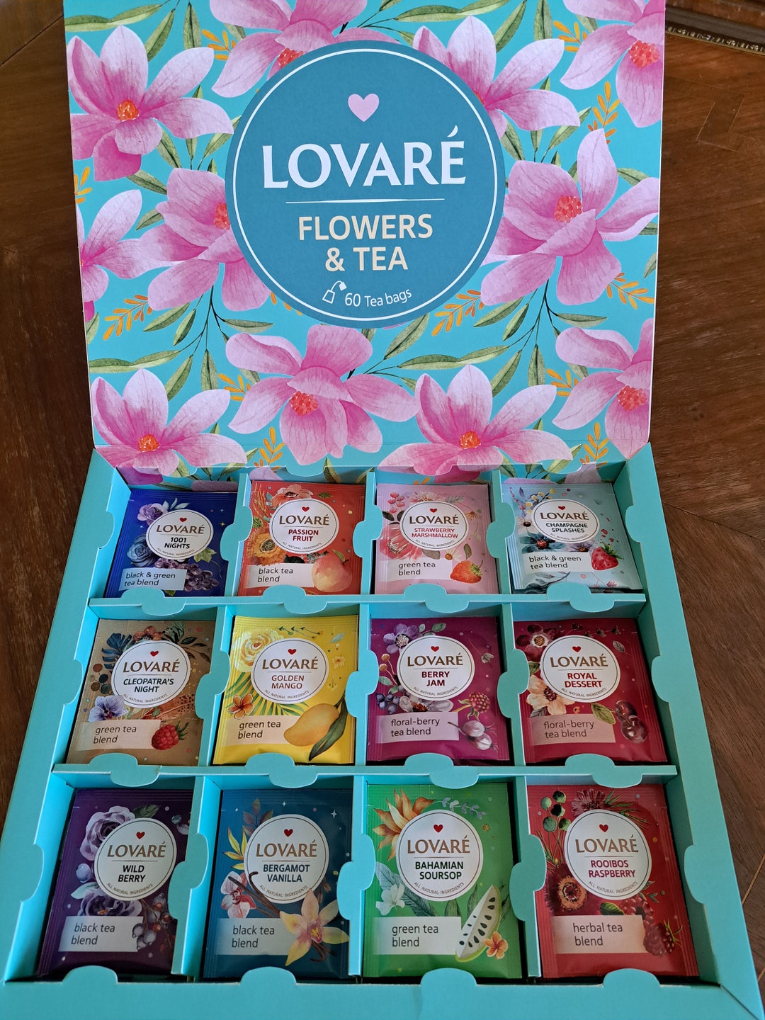 60pc Herbal Tea Variety Gift Box Flowers Tea Sampler Set Box Organic