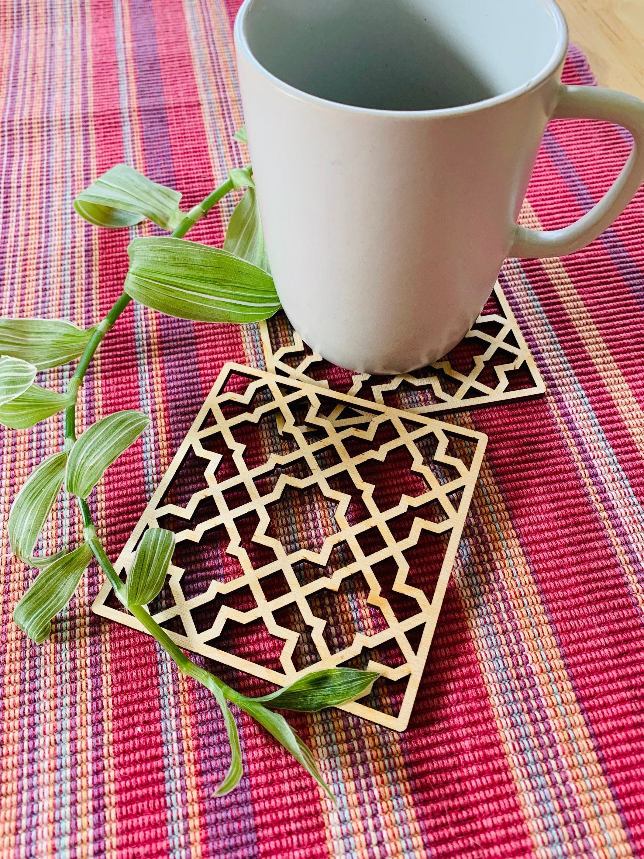 Geometric Plywood Coasters Unique Coasters Laser cut Etsy