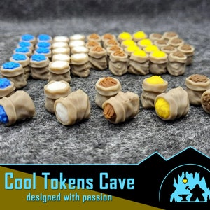 Realistic resource tokens kit compatible with Puerto Rico boardgame (50 pcs)