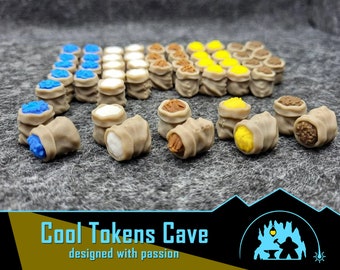 Realistic resource tokens kit compatible with Puerto Rico boardgame (50 pcs)