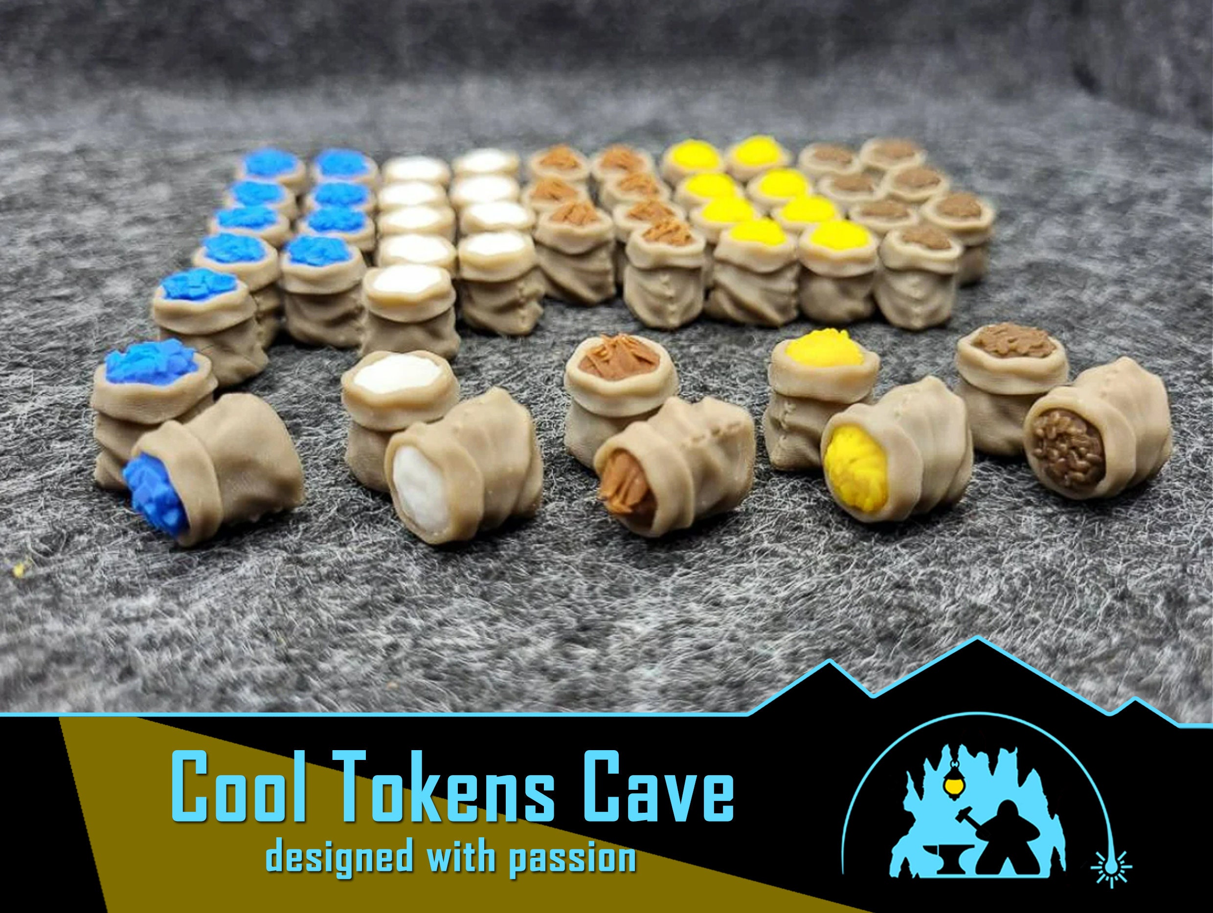 Realistic resource tokens kit compatible with Puerto Rico boardgame (50 pcs)