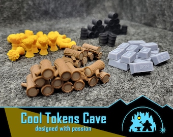 Realistic resource tokens kit compatible with Scythe board game (80 pcs)