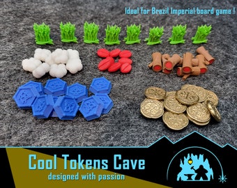 Realistic resource tokens kit compatible with Brazil Imperial board game (58 pcs)