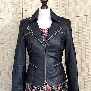 Veste en cuir bleu marine Gerry Weber taille 10