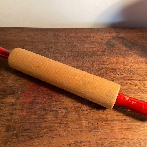 Vtg Krispy Krust Rolling Pin Silver Red Handles Metal Original Etsy