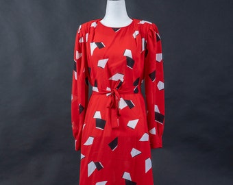 Vintage Red Geometric Pattern Dress