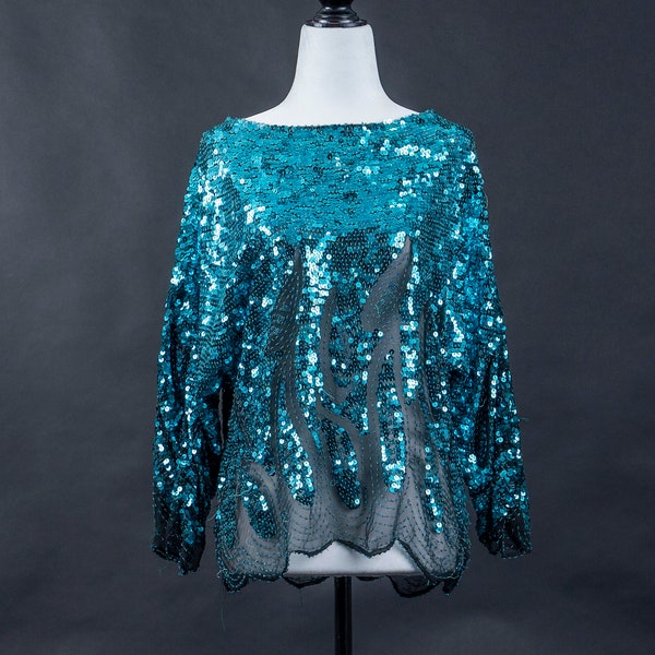 Vintage Turquoise Sequinned Shirt