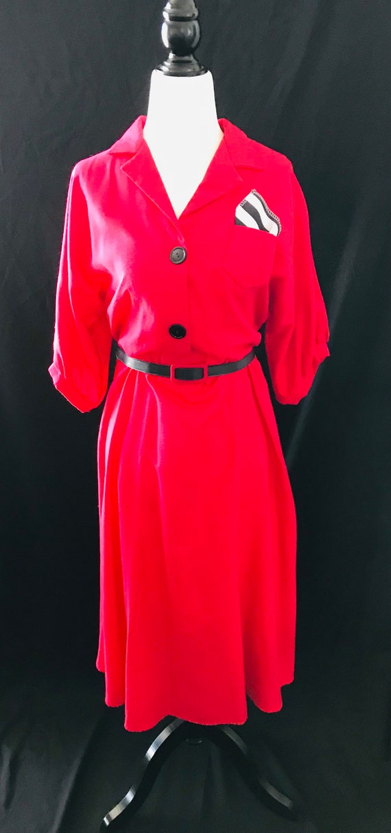 Red Vintage Day Dress 1960s-70s - image 2