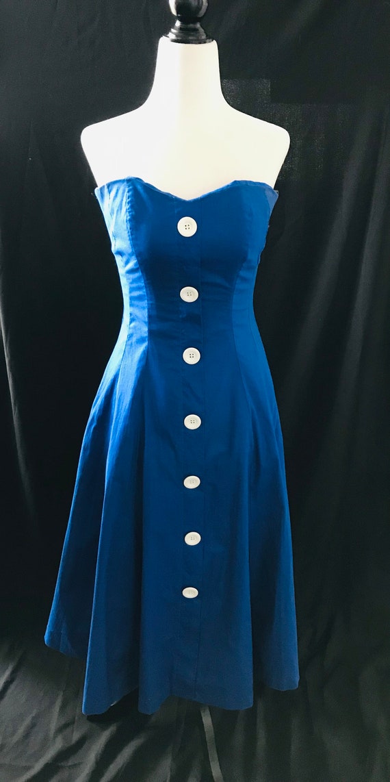1980's does 1950's Swing Dress in Royal Blue - image 3