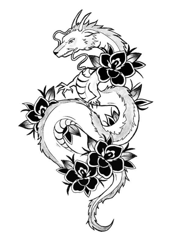 Google Image Result for httpsnextluxurycomwpcontentuploadsanimehaku dragonspiritedawaytat  Spirited away tattoo Body tattoos Dragon  tattoo for women