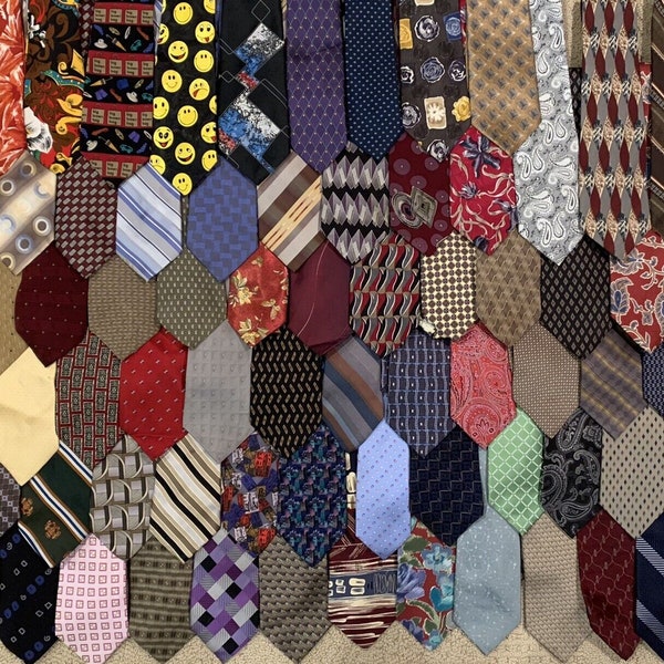 Lot 73 Neckties All Silk Mix Abstract Deco Stripe and More Quilt Quarter Craft Wear Wholesale Tie Lots