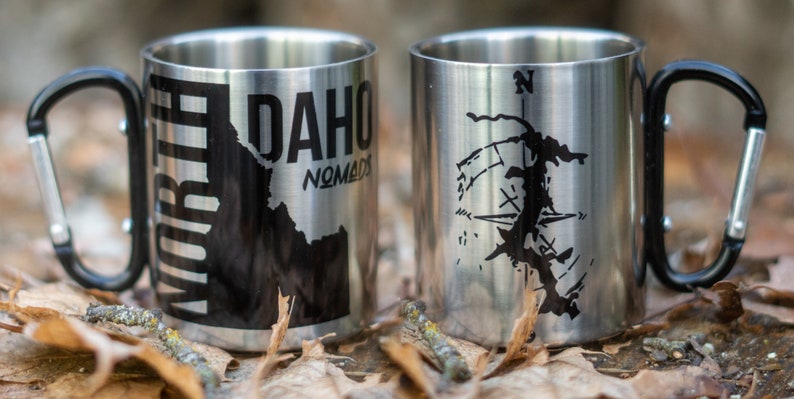 Taza de camping de acero inoxidable de doble pared North Idaho Nomads con mango de mosquetón imagen 4