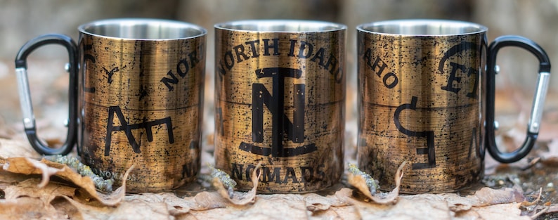Taza de camping de acero inoxidable de doble pared North Idaho Nomads con mango de mosquetón imagen 6