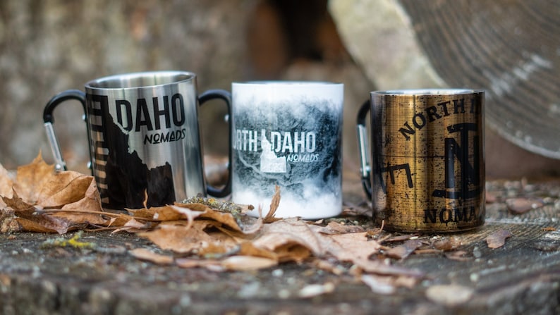 Taza de camping de acero inoxidable de doble pared North Idaho Nomads con mango de mosquetón imagen 1
