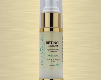 Retinol Serum with Hyaluronic Acid & Vitamin E - Natural Anti-Aging Facial Care, 2.5%