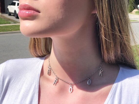 Silver Custom Letter Choker Necklace 