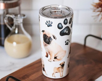 Pug Insulated Tumbler With Lid 20 oz - Coffee & Tea Dog Mug