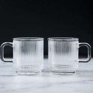 Ribbed Glassware Mugs -  Origami Style Glass Cups - Set Of 2