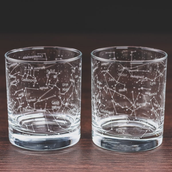 Whiskey Glasses – Northern Summer Sky Space & Constellations (Set of 2) – Etched 10 Oz Tumbler Gift Set