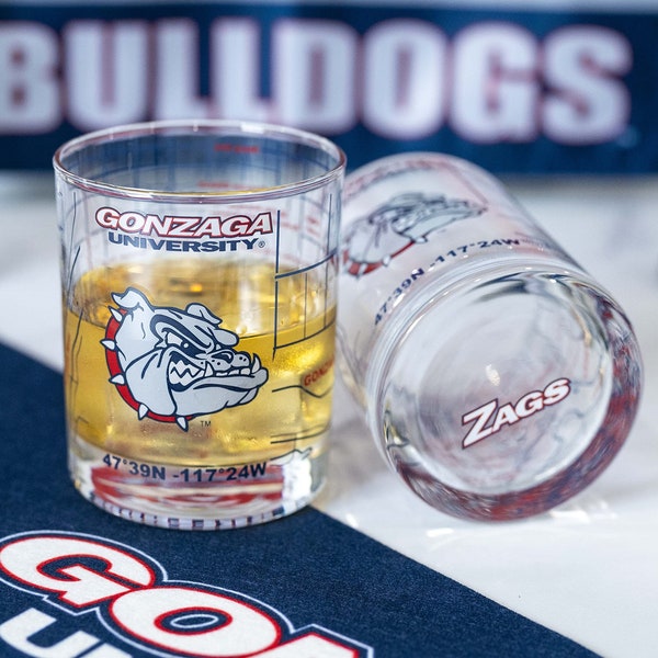 Gonzaga University Whiskey Glass Set (2 Low Ball Glasses) - Logo On Bottom