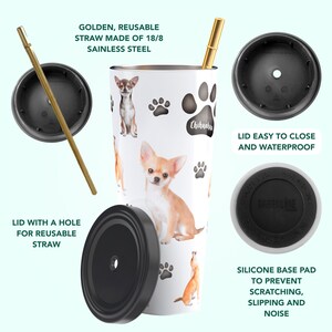 Chihuahua Insulated Stainless Steel Tumbler with Gold Straw 750ml Dog Mom & Dad Gift image 4