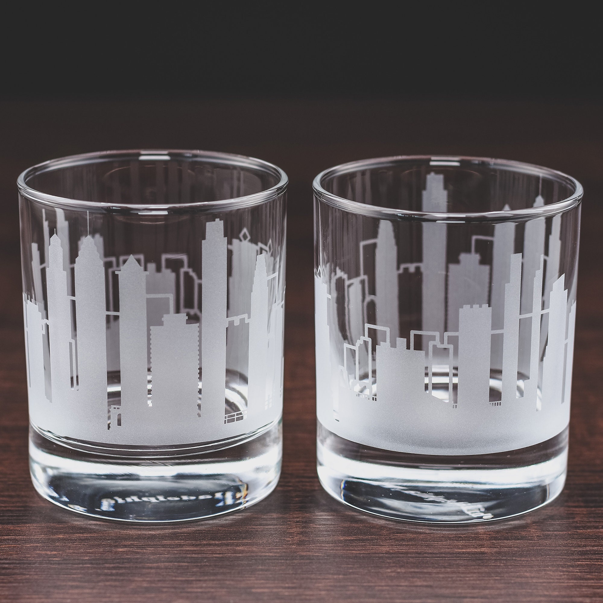 Etched Philadelphia Skyline Whiskey Glasses Set of 2 10 oz Etsy