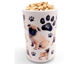 Pug Premium Airtight Ceramic Dog Treat Canister Jar Set with Lid