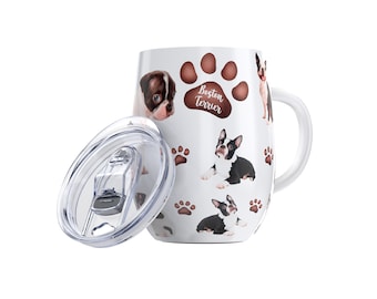 Boston Terrier Insulated Stainless Steel Egg-Shaped Tumbler With Lid 20 oz - Dog Coffee or Tea Tumbler