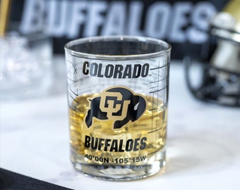 University of Colorado Whiskey Glass Set (2 Low Ball Glasses) - Logo On Bottom