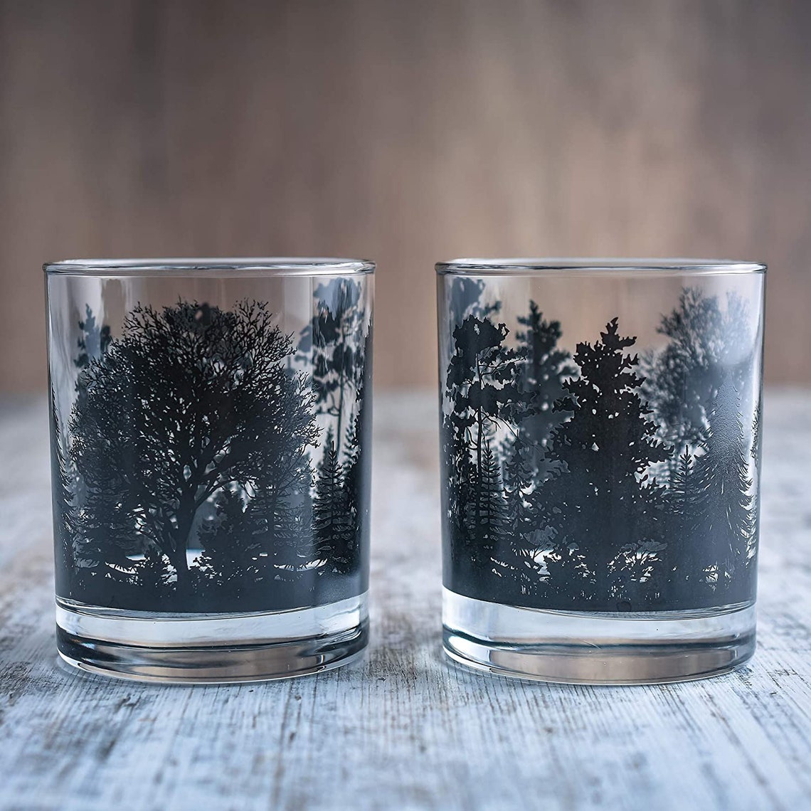 Whiskey Glasses Forest Landscape Glasses set of 2 10 Oz | Etsy