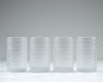 Kitchen Barware Drinking Glasses - 13 oz Thick Modern Glassware (Set of 4) Unique Vintage Bubble design